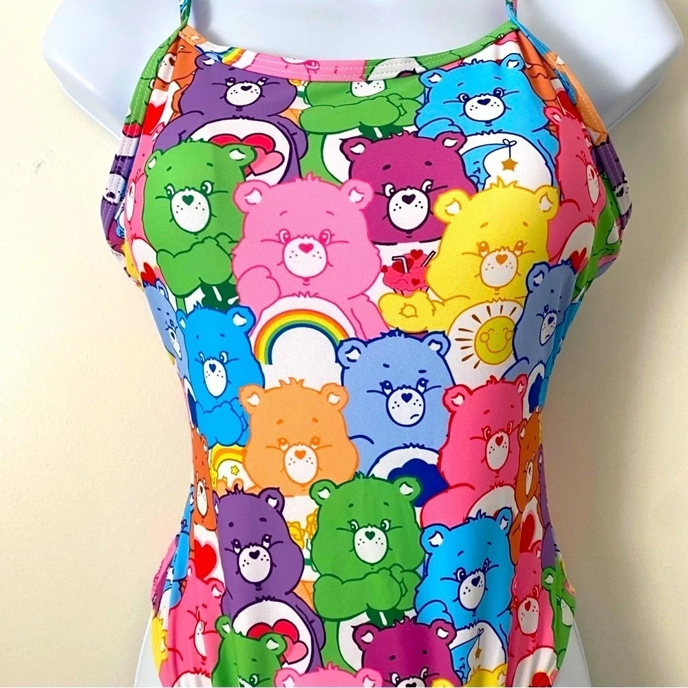Care Bears Rainbow One-Piece Swimsuit Adjustable Straps Bodysuit Pad Inserts M